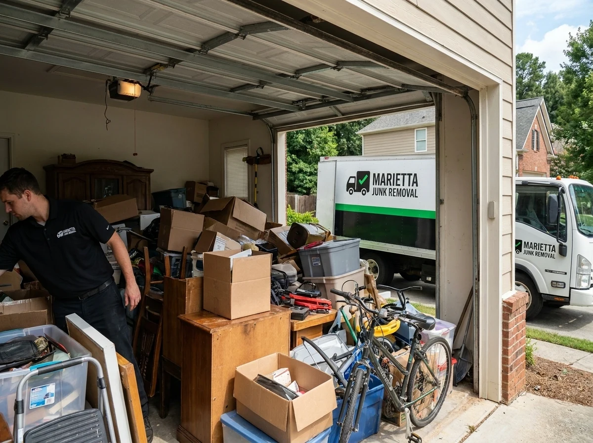 Cleared-out garage after a Marietta Junk Removal cleanout