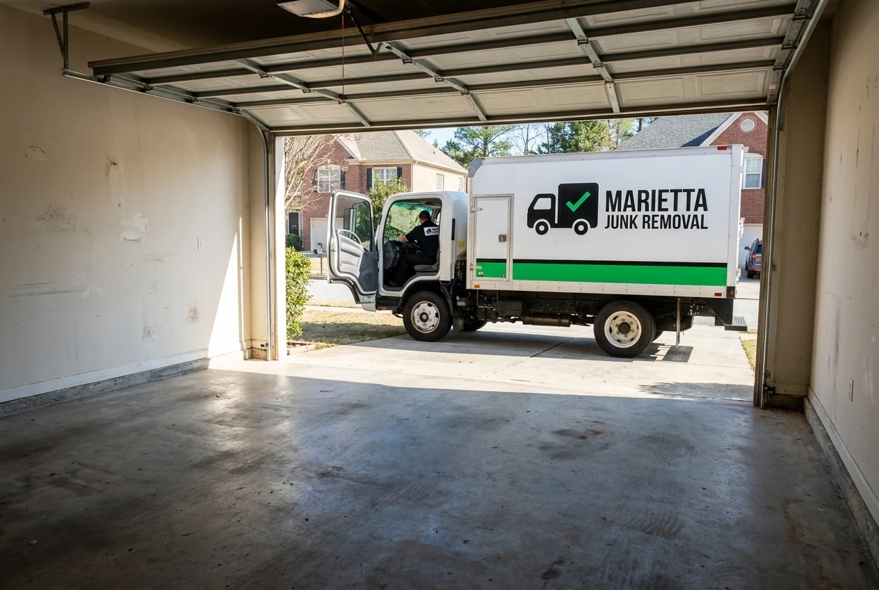 Completed junk removal job with a cleared space in Acworth, GA