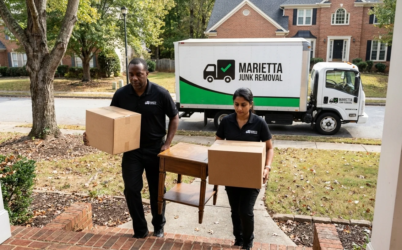 Completed junk removal job with a cleared space in East Cobb, GA