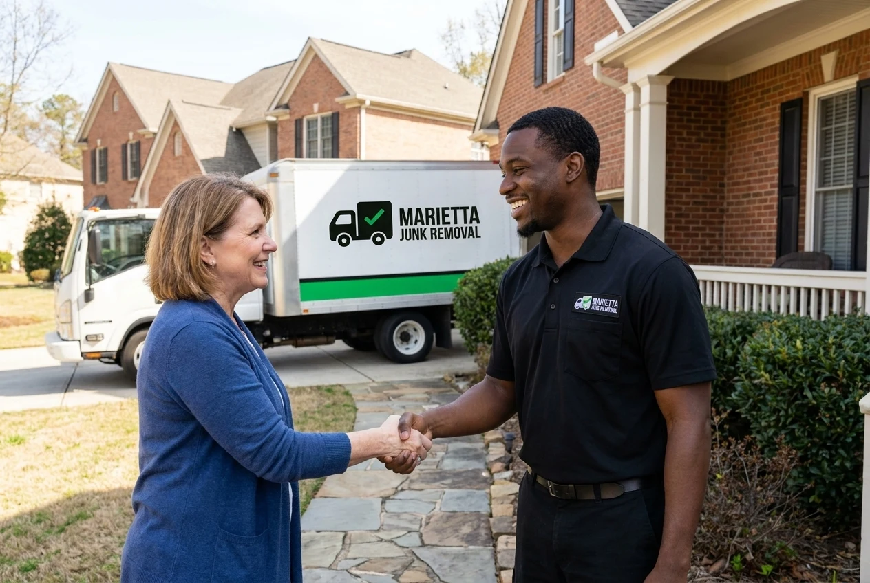 Completed junk removal job with a cleared space in Roswell, GA